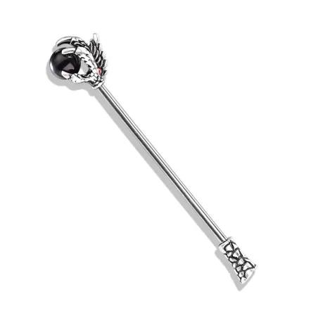 Piercing industriel oreille griffe de dragon boule noir