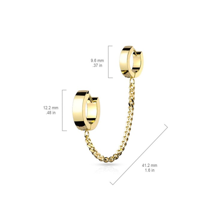 Double piercing cartilage oreille chaine anneaux click doré