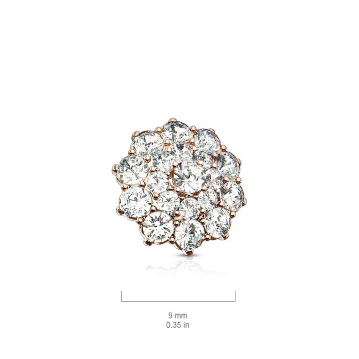 Piercing microdermal plaqué or rose fleur pavée de strass