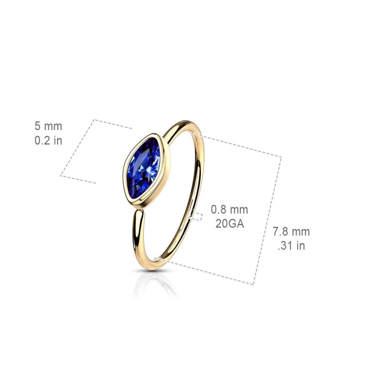Piercing nez anneau pliable plaqué or zirconium marquise