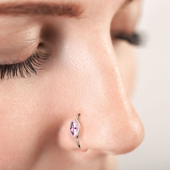Piercing nez anneau pliable plaqué or rose zirconium marquise