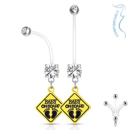 Piercing nombril de grossesse strass rond blanc Bébé à Bord