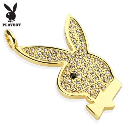 Pendentif Playboy Logo doré gemmes blancs