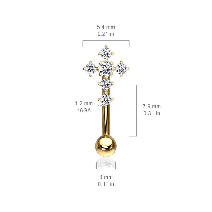 Piercing arcade plaqué or croix strass