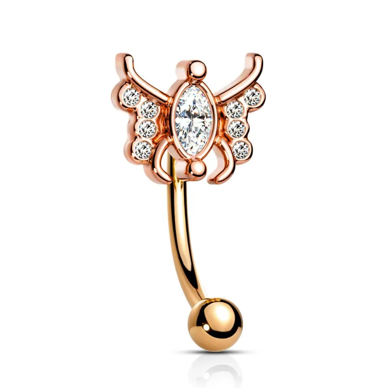 Piercing arcade papillon marquise acier rosé