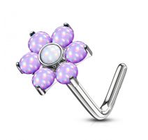 Piercing nez tige en L fleur pierres lumineuses violet