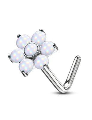 Piercing nez tige en L fleur pierres lumineuses blanc