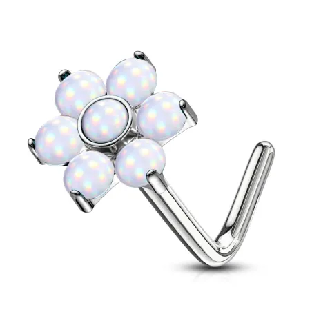Piercing nez tige en L fleur pierres lumineuses blanc