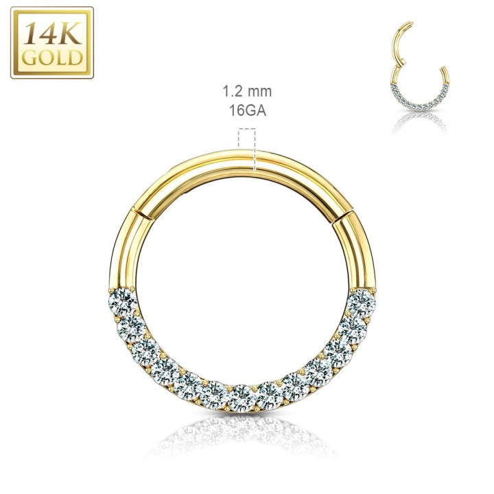 Piercing anneau en or jaune 14 carats pavé de gemmes