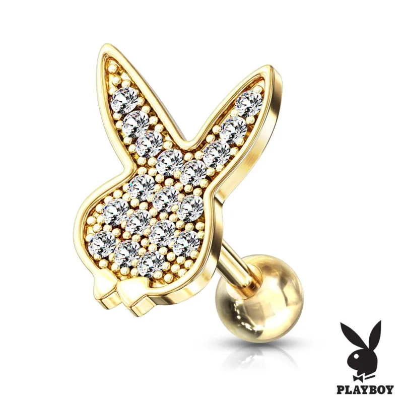 Piercing cartilage oreille Playboy plaqué or pavé de strass