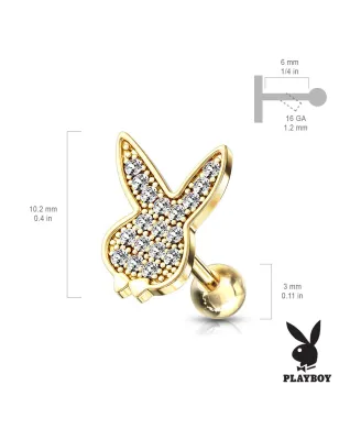 Piercing cartilage oreille Playboy plaqué or pavé de strass