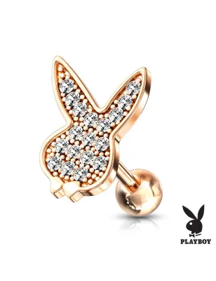 Piercing cartilage oreille Playboy plaqué or rose pavé de strass