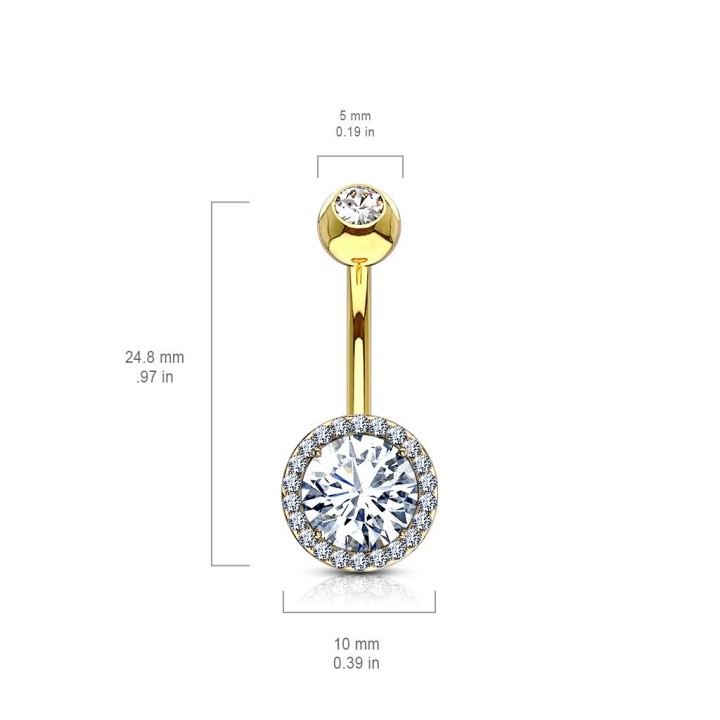 Piercing nombril plaqué or large zirconium avec strass