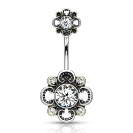 Piercing nombril double fleur filigrane blanc