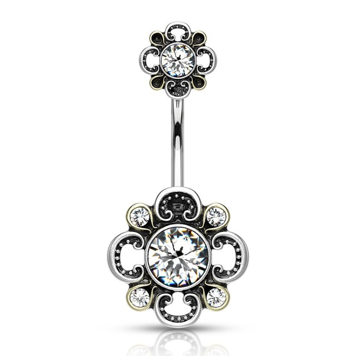 Piercing nombril double fleur filigrane blanc