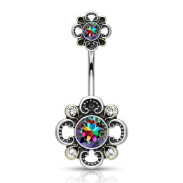 Piercing nombril double fleur filigrane vitrail