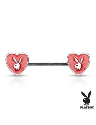 Piercing téton Playboy en acier cœurs rouges