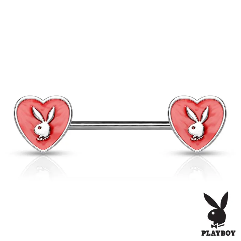 Piercing téton Playboy en acier cœurs rouges