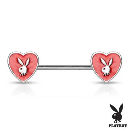 Piercing téton Playboy en acier cœurs rouges