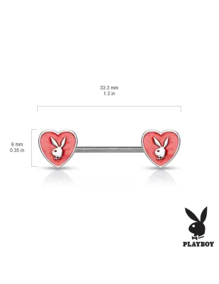Piercing téton Playboy en acier cœurs rouges