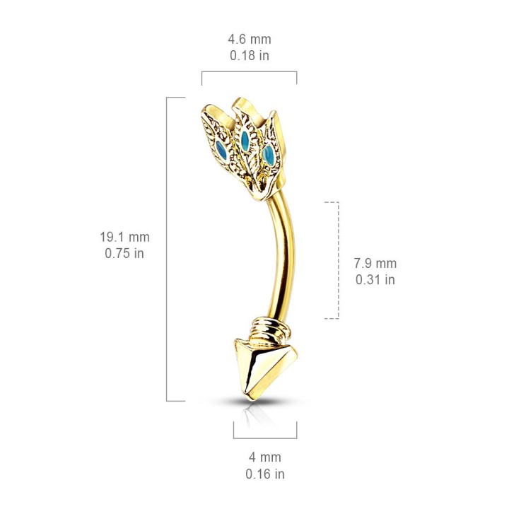 Piercing arcade flèche tribale turquoise doré
