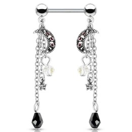 Piercing téton pendentif chaines lune et étoile