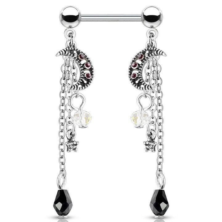 Piercing téton pendentif chaines lune et étoile