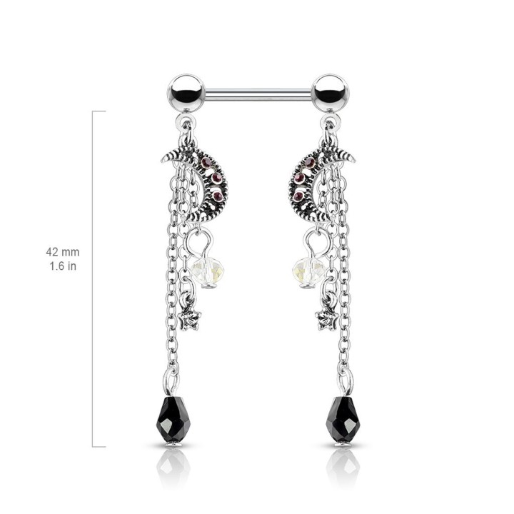 Piercing téton pendentif chaines lune et étoile