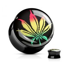 Piercing Plug Oreille Acrylique Rasta Feuille de Cannabis