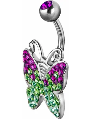 Piercing nombril Crystal Evolution Swarovski Papillon vert fuchsia Titane G23
