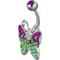 Piercing nombril Crystal Evolution Swarovski Papillon vert fuchsia Titane G23
