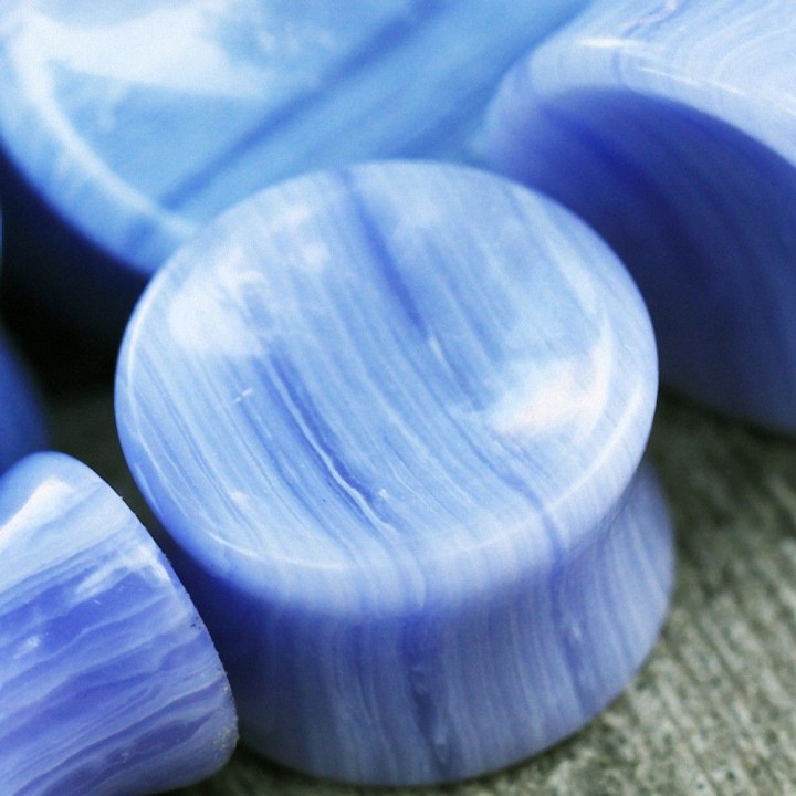 Piercing plug pierre agate dentelle bleue