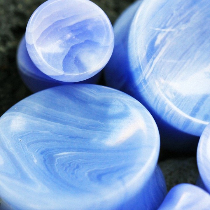 Piercing plug pierre agate dentelle bleue
