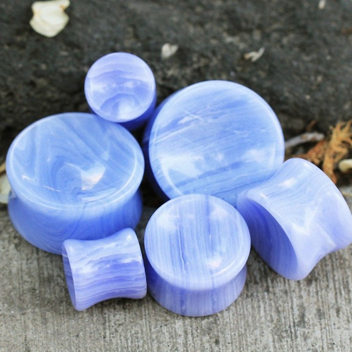 Piercing plug pierre agate dentelle bleue