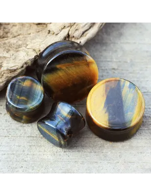 Piercing plug oeil de tigre bleu