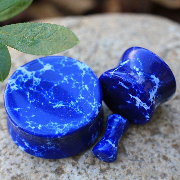 Piercing plug pierre jaspe bleu impérial