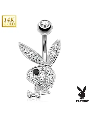 Piercing nombril Playboy Or blanc 14K