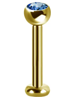 Piercing labret plaqué or Swarovski Zirconia bleu