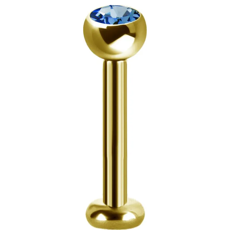 Piercing labret plaqué or Swarovski Zirconia bleu