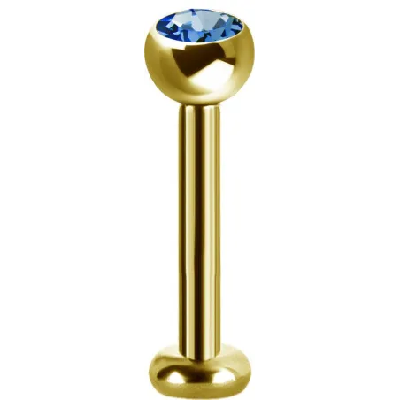 Piercing labret plaqué or Swarovski Zirconia bleu