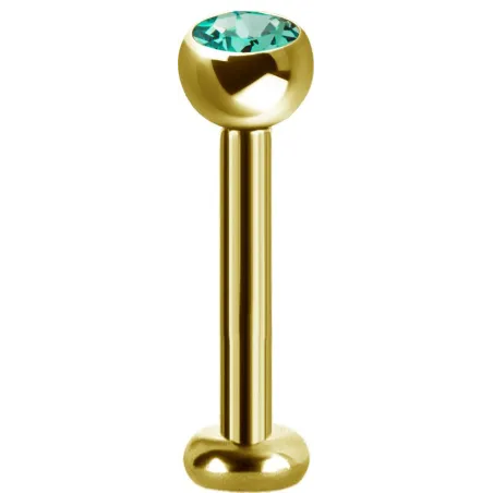 Piercing labret plaqué or Swarovski Zirconia vert