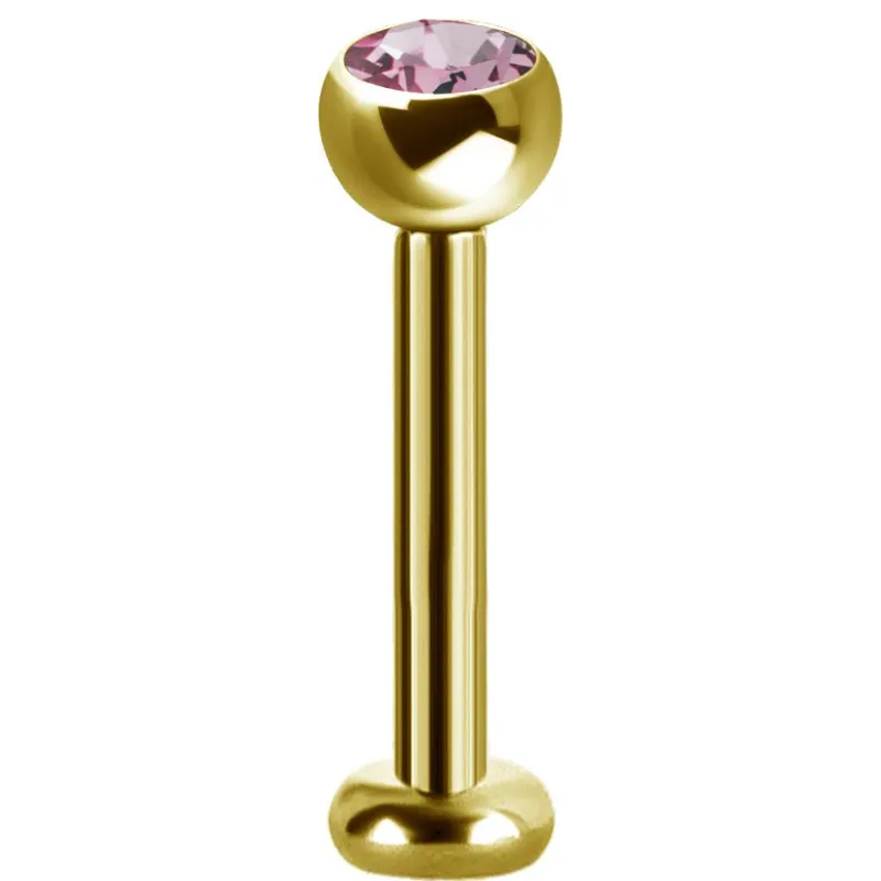 Piercing labret plaqué or Swarovski Zirconia rose
