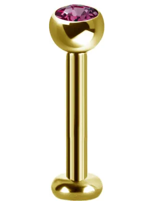Piercing labret plaqué or Swarovski Zirconia fuchsia