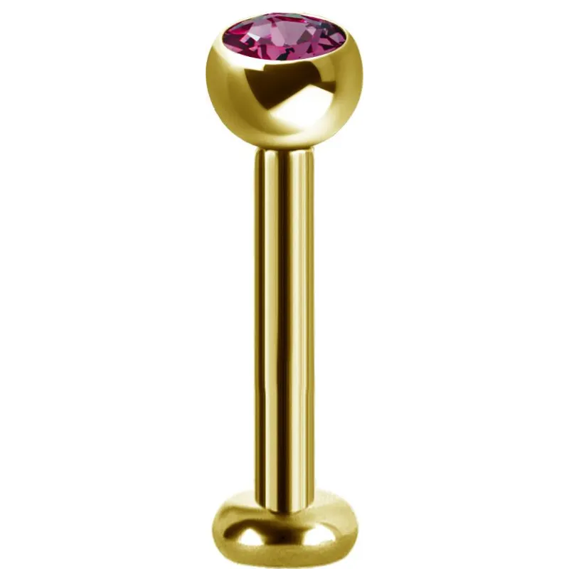 Piercing labret plaqué or Swarovski Zirconia fuchsia