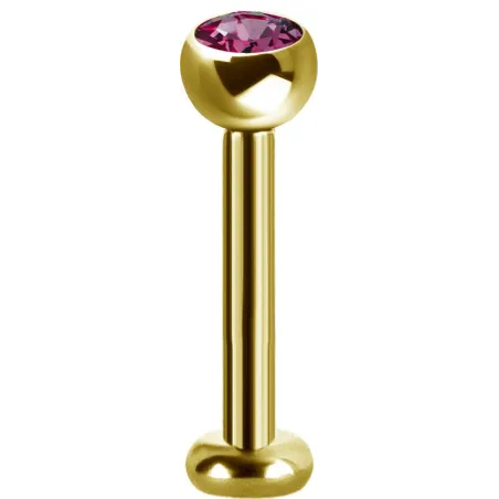 Piercing labret plaqué or Swarovski Zirconia fuchsia