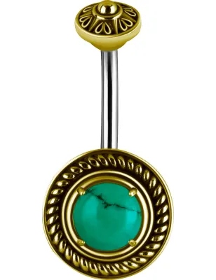 Piercing nombril bouclier tribal Turquoise verte