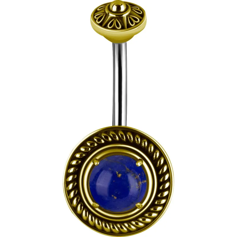 Piercing nombril bouclier tribal Lapis Lazuli