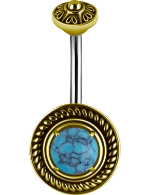 Piercing nombril bouclier tribal Turquoise