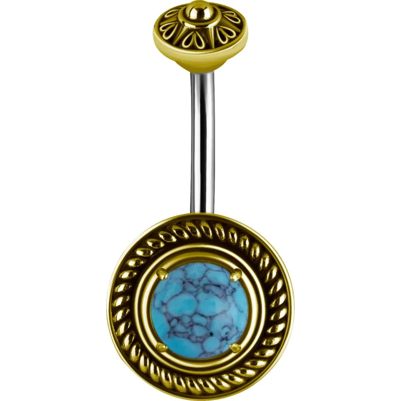 Piercing nombril bouclier tribal Turquoise