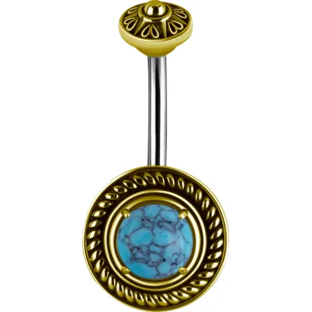 Piercing nombril bouclier tribal Turquoise